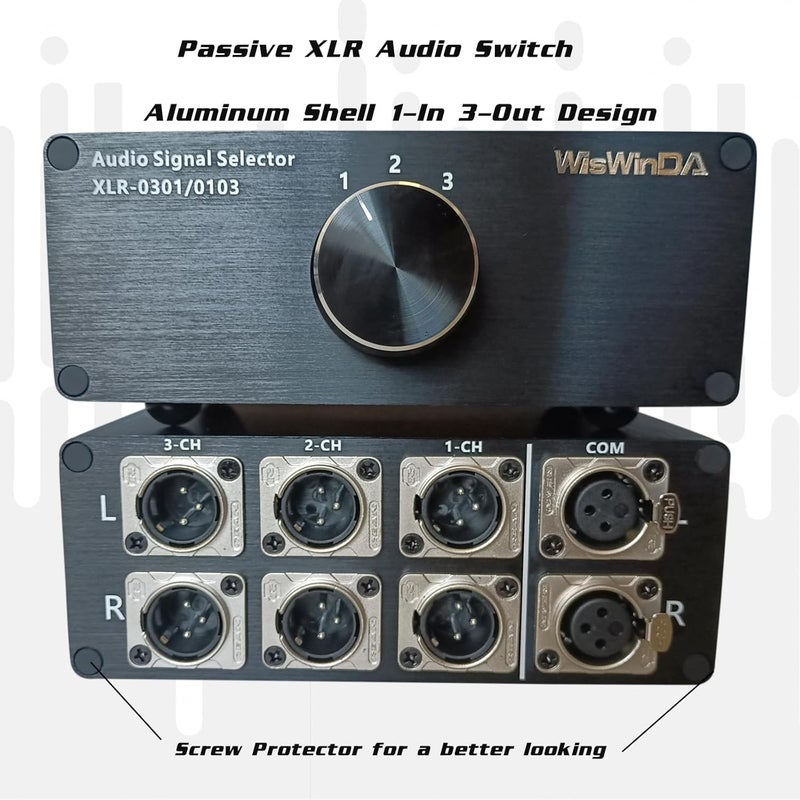 WisWinDa 1-IN-3-OUT XLR Pro Audio Switch Balanced Audio Converter 3 Channel HiFi Stereo Passive Audio Selector Switcher Box No Loss Switching Aluminum Shell Quality XLR Connector (1-IN-3-OUT) - Image 3